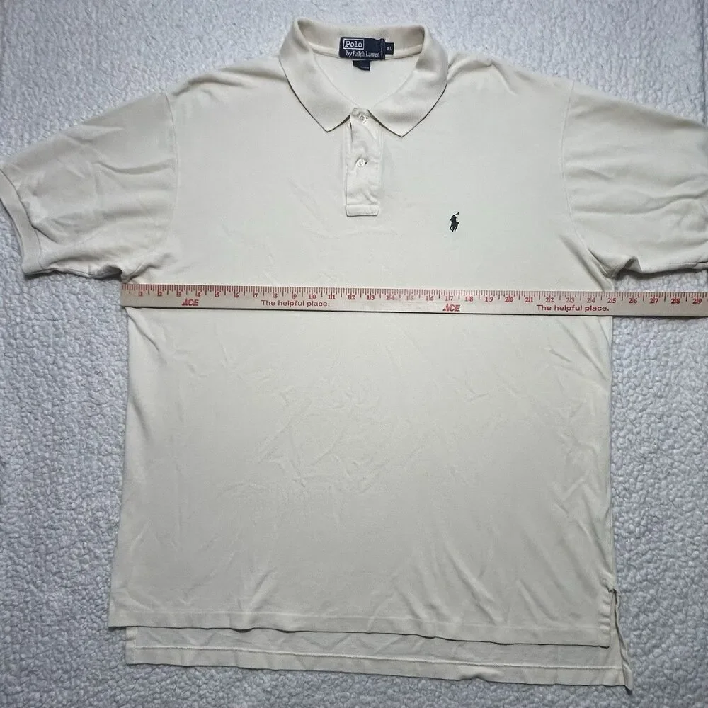 Polo Ralph Lauren Men Shirt Size XL Cream Ivory Cotton Short Sleeve Polo Top